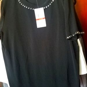 NWT Michael Michael Kors Black Crew Neck Studded Short Sleeve Top XS